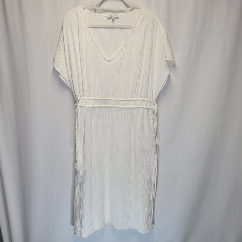 Madewell Women's XS Dress White Roman Grecian Rope Tie Waist Textured